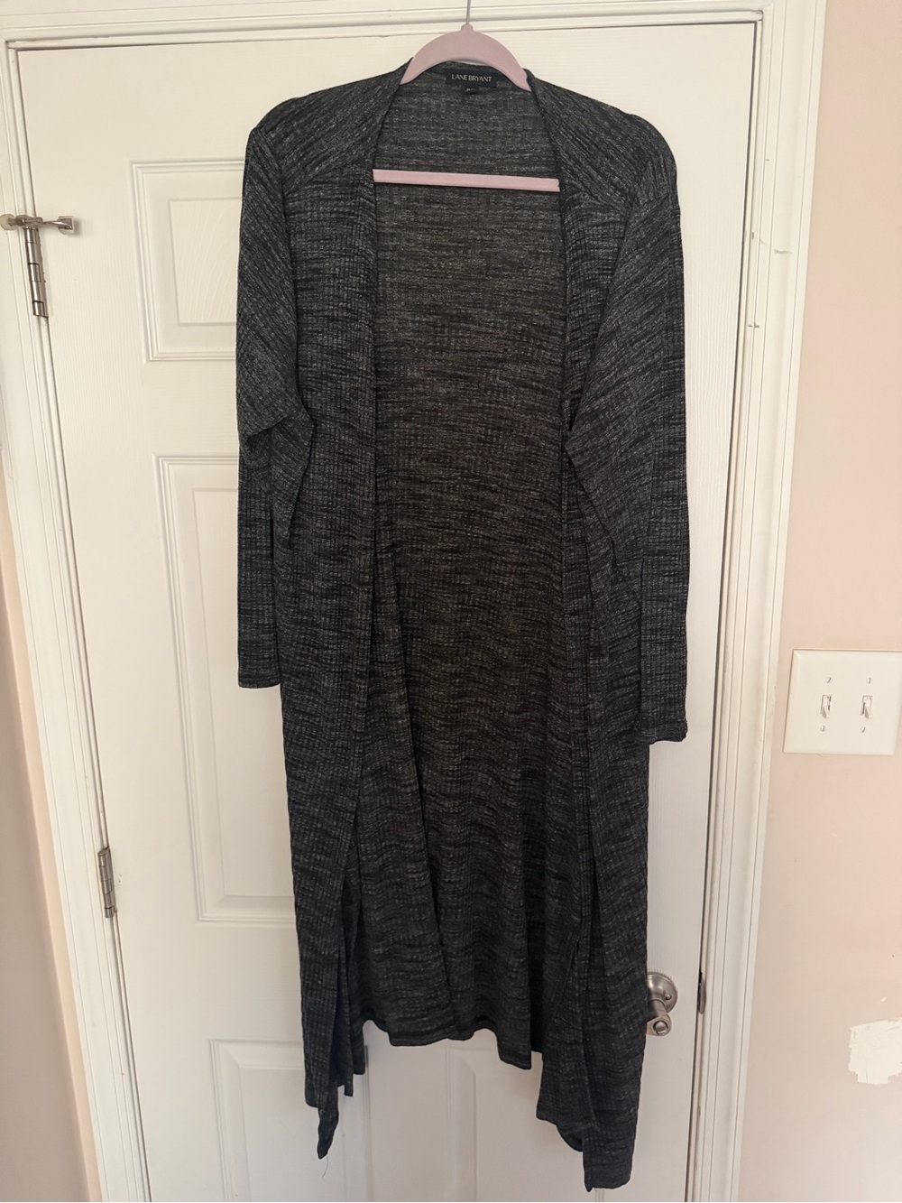Lane Bryant Long Open-Front Knit Cardigan Dress in Charcoal Heather